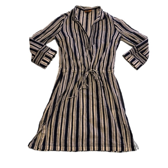 Tory Burch Blue and White Striped Long Sleeve Dress - Picture 2 of 5